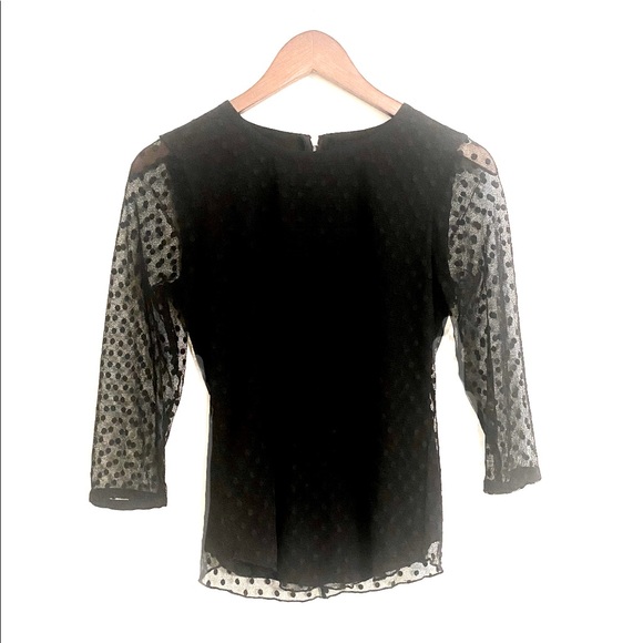 Black polka dot sheer sleeve top XS - Picture 1 of 4